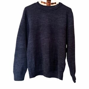 LL Bean Men’s Heavy Knit Sweater Large | Navy Blue Classic Crewneck Cotton Blend